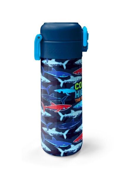 Coral High Kids Lacivert Kırmızı Köpek Balığı Desenli Pipetli ve Direkt İçim Çelik Termos 500 ml 31930 - 5