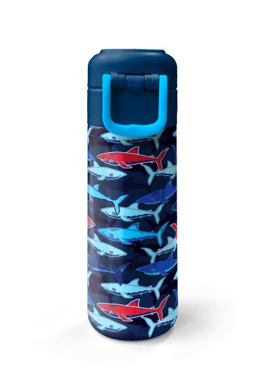 Coral High Kids Lacivert Kırmızı Köpek Balığı Desenli Pipetli ve Direkt İçim Çelik Termos 500 ml 31930 - 7
