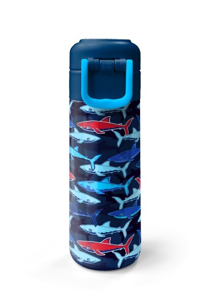 Coral High Kids Lacivert Kırmızı Köpek Balığı Desenli Pipetli ve Direkt İçim Çelik Termos 500 ml 31930 - 7