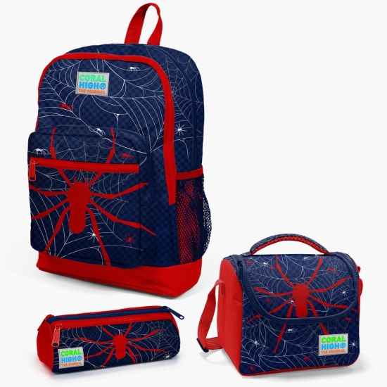 Coral High Kids Lacivert Kırmızı Örümcek Desenli 3’lü Okul Çanta Seti SET0123720 