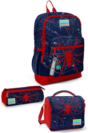 Coral High Kids Lacivert Kırmızı Örümcek Desenli 3’lü Okul Çanta Seti SET0123720 - Coral High KIDS