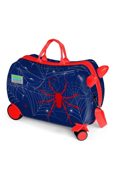 Coral High Kids Lacivert Kırmızı Örümcek Desenli Otur-Çek Çocuk Valizi 16367 - Coral High KIDS