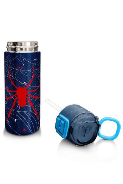 Coral High Kids Lacivert Kırmızı Örümcek Desenli Pipetli ve Direkt İçim Çelik Termos 500 ml 31931 - 4
