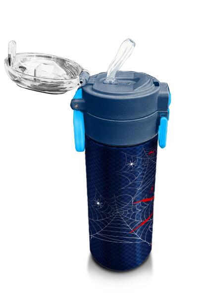Coral High Kids Lacivert Kırmızı Örümcek Desenli Pipetli ve Direkt İçim Çelik Termos 500 ml 31931 - 5