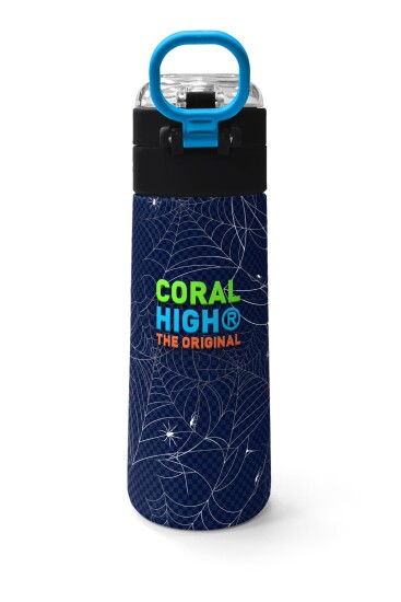 Coral High Kids Lacivert Kırmızı Örümcek Desenli Pipetli ve Direkt İçim Çelik Termos 500 ml 31931 - 4