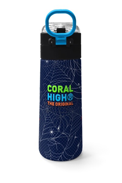 Coral High Kids Lacivert Kırmızı Örümcek Desenli Pipetli ve Direkt İçim Çelik Termos 500 ml 31931 - 4