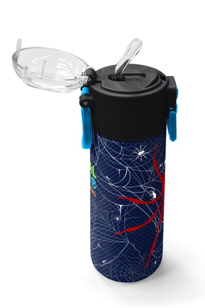 Coral High Kids Lacivert Kırmızı Örümcek Desenli Pipetli ve Direkt İçim Çelik Termos 500 ml 31931 - 5