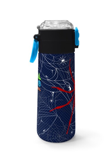 Coral High Kids Lacivert Kırmızı Örümcek Desenli Pipetli ve Direkt İçim Çelik Termos 500 ml 31931 - 2