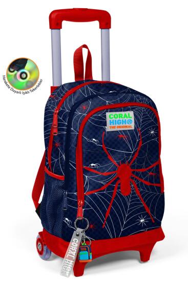 Coral High Kids Lacivert Kırmızı Örümcek Desenli Üç Bölmeli Çekçekli 3'lü Çanta Seti SET0123920 - 2