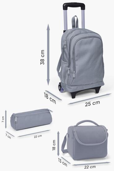 Coral High Kids Lacivert Kırmızı Örümcek Desenli Üç Bölmeli Çekçekli 3'lü Çanta Seti SET0123920 - 3
