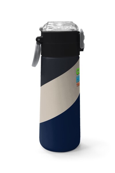 Coral High Kids Lacivert Koyu Gri Bej Desenli Pipetli ve Direkt İçim Çelik Termos 500 ml 31893 - 2