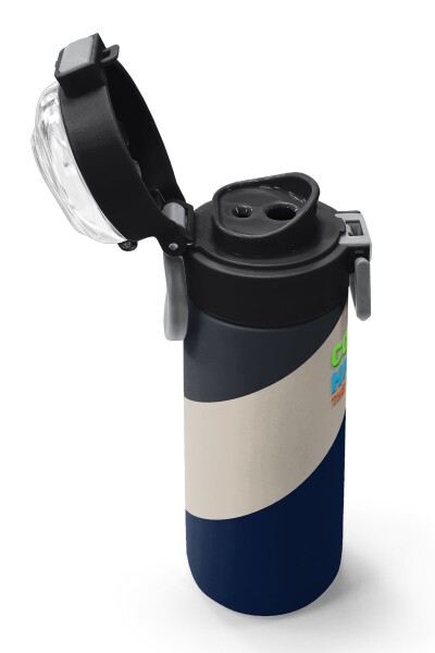 Coral High Kids Lacivert Koyu Gri Bej Desenli Pipetli ve Direkt İçim Çelik Termos 500 ml 31893 - 6