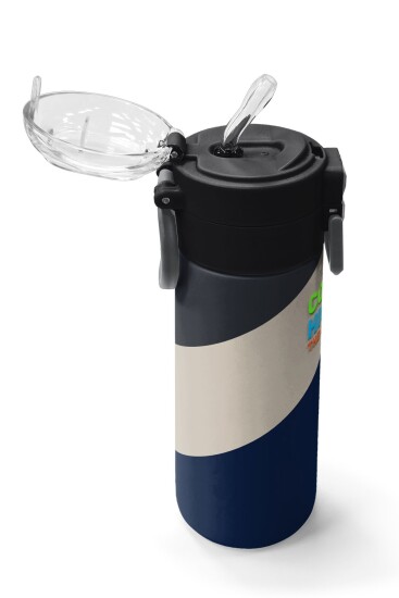 Coral High Kids Lacivert Koyu Gri Bej Desenli Pipetli ve Direkt İçim Çelik Termos 500 ml 31893 - 5