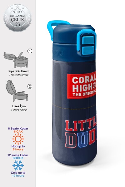 Coral High Kids Lacivert Lıttle Dude Baskılı Pipetli ve Direkt İçim Çelik Termos 500 ml 38119 - 1