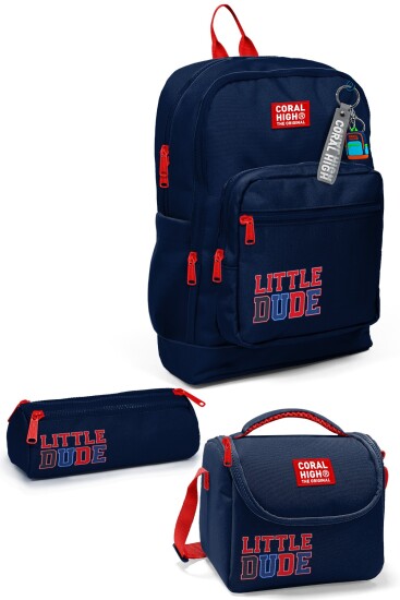 Coral High Kids Lacivert Little Dude Desenli 3’lü Okul Çanta Seti SET0133219 