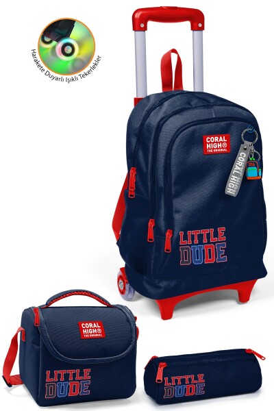 Coral High Kids Lacivert Little Dude Desenli Çekçekli 3'lü Çanta Seti SET0134019 - 1