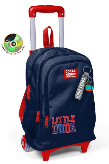 Coral High Kids Lacivert Little Dude Desenli Üç Bölmeli Çekçekli Okul Sırt Çantası 34019 - Coral High