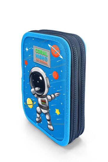 Coral High Kids Lacivert Mavi Astronot Desenli Çift Katlı Kalem Çanta 11149 - 2
