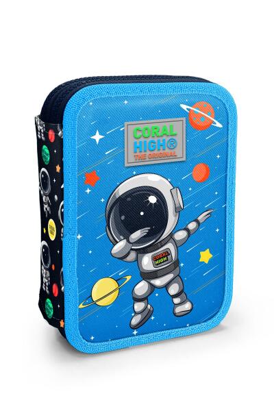 Coral High Kids Lacivert Mavi Astronot Desenli Çift Katlı Kalem Çanta 11149 - 1
