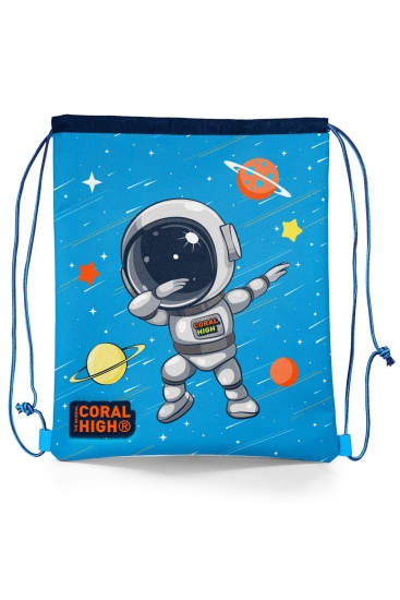 Coral High Kids Lacivert Mavi Astronot Desenli İpli Büzgülü Sırt Çantası 22690 - Coral High KIDS