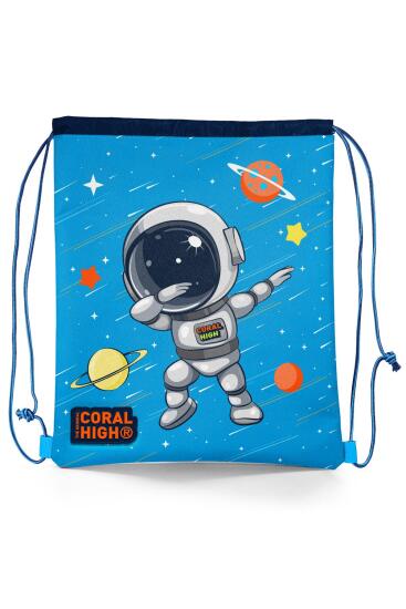 Coral High Kids Lacivert Mavi Astronot Desenli İpli Büzgülü Sırt Çantası 22690 - Coral High KIDS