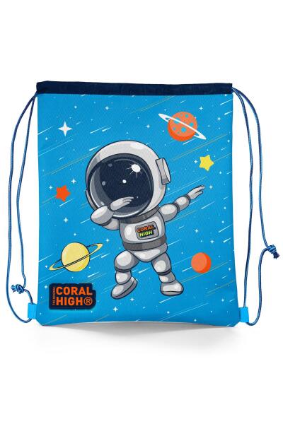 Coral High Kids Lacivert Mavi Astronot Desenli İpli Büzgülü Sırt Çantası 22690 - 1
