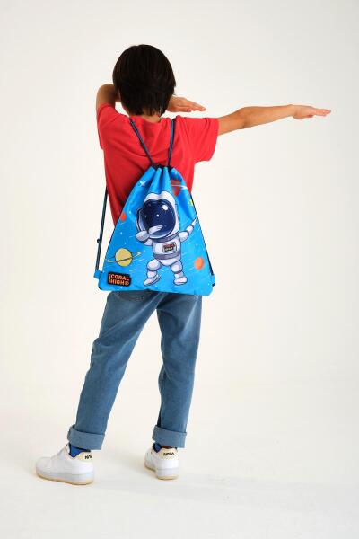 Coral High Kids Lacivert Mavi Astronot Desenli İpli Büzgülü Sırt Çantası 22690 - 2