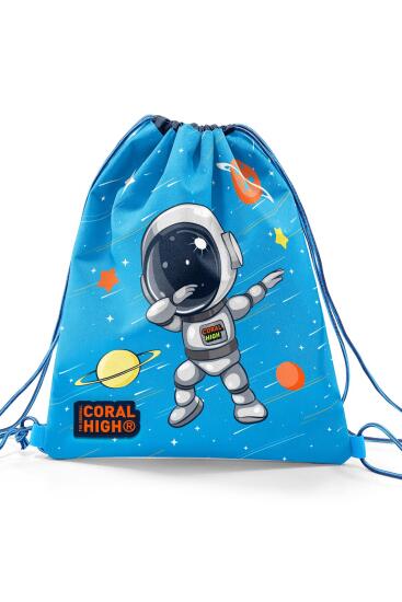 Coral High Kids Lacivert Mavi Astronot Desenli İpli Büzgülü Sırt Çantası 22690 - 3
