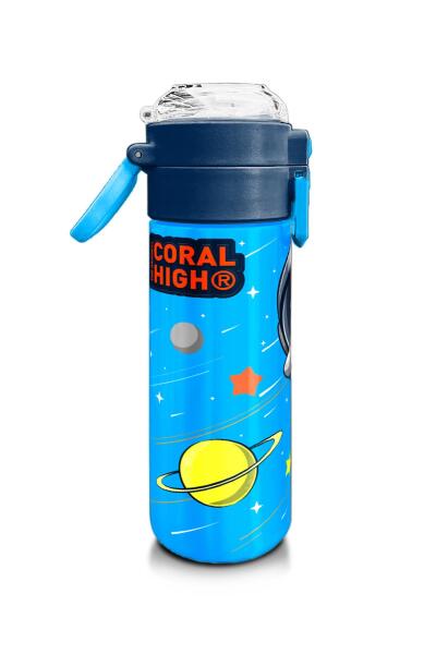 Coral High Kids Lacivert Mavi Astronot Desenli Pipetli ve Direkt İçim Çelik Termos 500 ml 31804 - 2