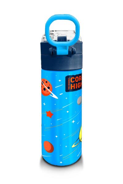 Coral High Kids Lacivert Mavi Astronot Desenli Pipetli ve Direkt İçim Çelik Termos 500 ml 31804 - 3