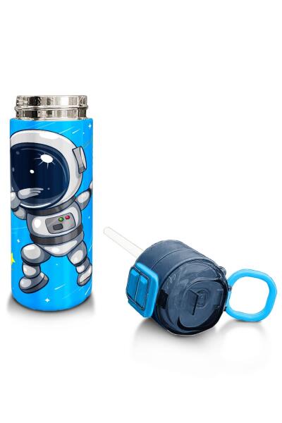 Coral High Kids Lacivert Mavi Astronot Desenli Pipetli ve Direkt İçim Çelik Termos 500 ml 31804 - 4