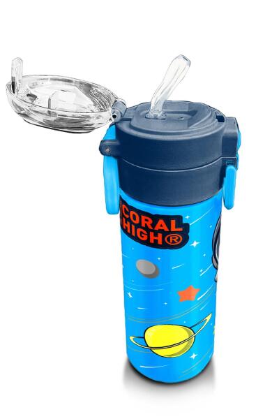Coral High Kids Lacivert Mavi Astronot Desenli Pipetli ve Direkt İçim Çelik Termos 500 ml 31804 - 5