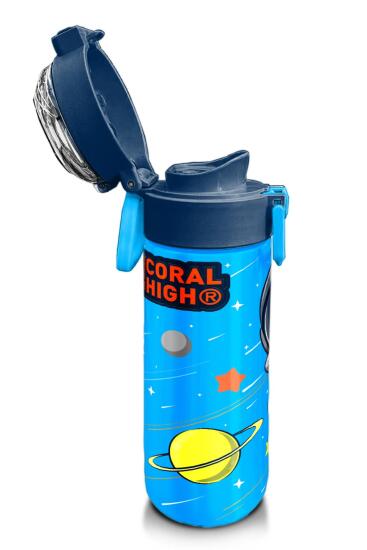 Coral High Kids Lacivert Mavi Astronot Desenli Pipetli ve Direkt İçim Çelik Termos 500 ml 31804 - 6