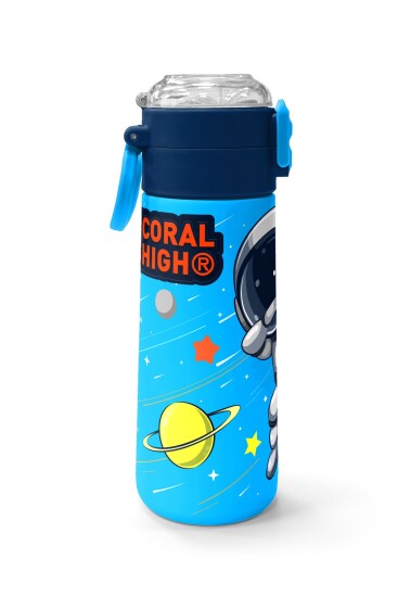 Coral High Kids Lacivert Mavi Astronot Desenli Pipetli ve Direkt İçim Çelik Termos 500 ml 31804 - 2