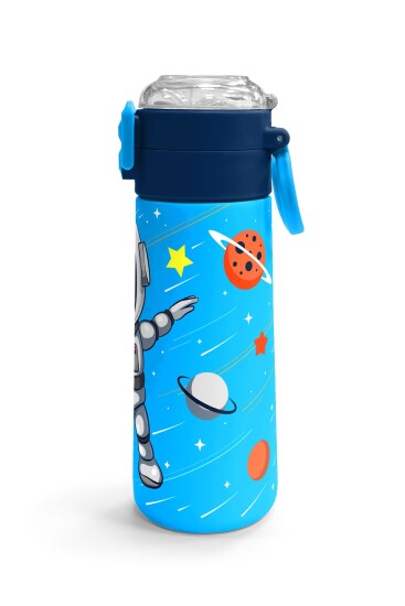 Coral High Kids Lacivert Mavi Astronot Desenli Pipetli ve Direkt İçim Çelik Termos 500 ml 31804 - 3