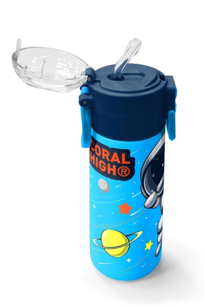 Coral High Kids Lacivert Mavi Astronot Desenli Pipetli ve Direkt İçim Çelik Termos 500 ml 31804 - 5