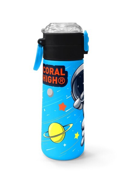 Coral High Kids Lacivert Mavi Astronot Desenli Pipetli ve Direkt İçim Çelik Termos 500 ml 31804 - 2