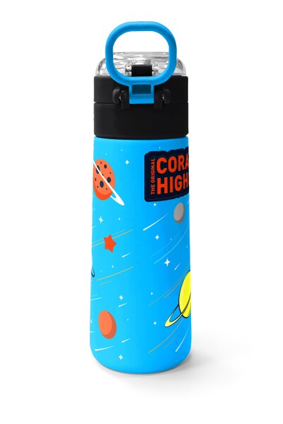 Coral High Kids Lacivert Mavi Astronot Desenli Pipetli ve Direkt İçim Çelik Termos 500 ml 31804 - 4