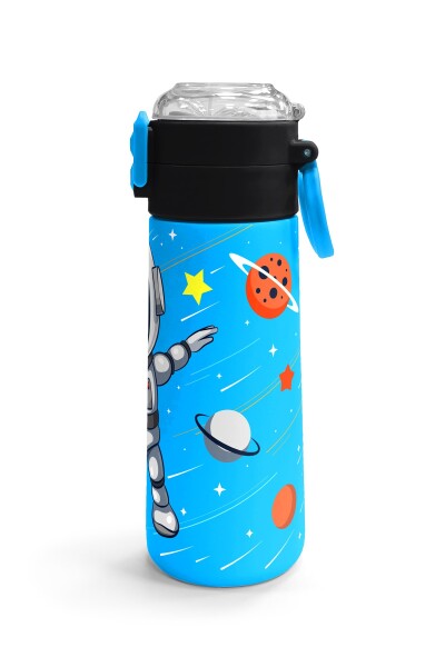 Coral High Kids Lacivert Mavi Astronot Desenli Pipetli ve Direkt İçim Çelik Termos 500 ml 31804 - 3