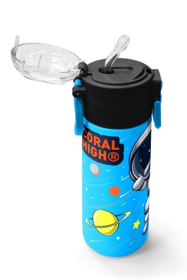 Coral High Kids Lacivert Mavi Astronot Desenli Pipetli ve Direkt İçim Çelik Termos 500 ml 31804 - 5