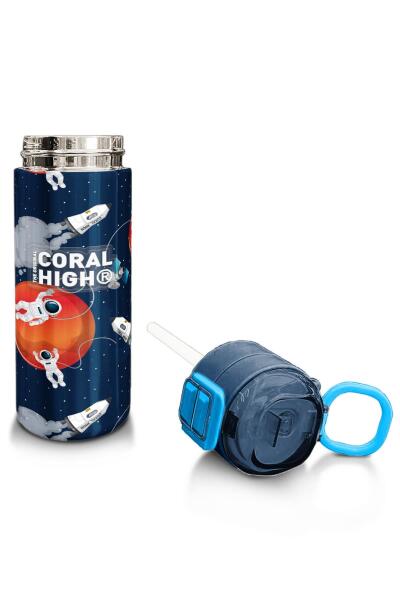 Coral High Kids Lacivert Mavi Astronot Desenli Pipetli ve Direkt İçim Çelik Termos 500 ml 31999 - 4