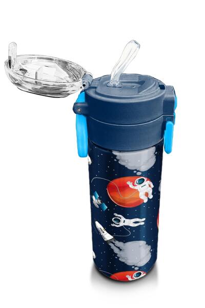 Coral High Kids Lacivert Mavi Astronot Desenli Pipetli ve Direkt İçim Çelik Termos 500 ml 31999 - 5