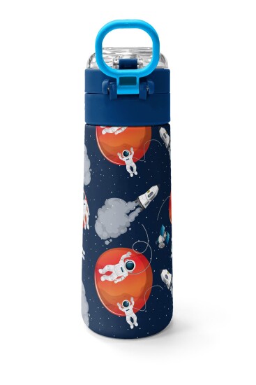 Coral High Kids Lacivert Mavi Astronot Desenli Pipetli ve Direkt İçim Çelik Termos 500 ml 31999 - 4