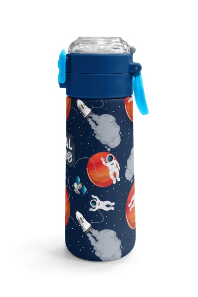 Coral High Kids Lacivert Mavi Astronot Desenli Pipetli ve Direkt İçim Çelik Termos 500 ml 31999 - 3