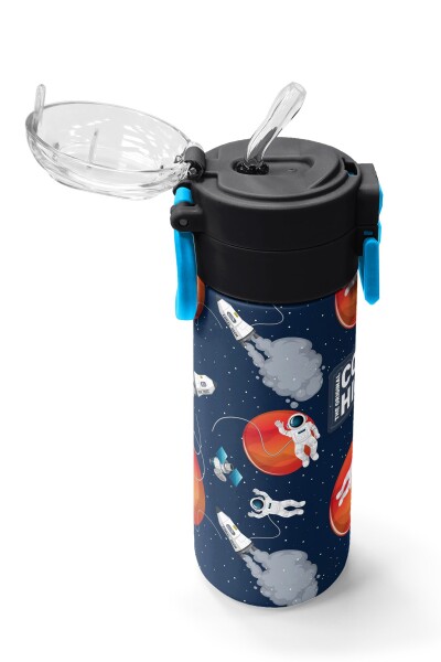 Coral High Kids Lacivert Mavi Astronot Desenli Pipetli ve Direkt İçim Çelik Termos 500 ml 31999 - 5