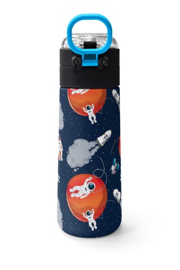 Coral High Kids Lacivert Mavi Astronot Desenli Pipetli ve Direkt İçim Çelik Termos 500 ml 31999 - 4