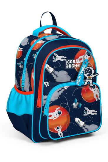 Coral High Kids Lacivert Mavi Astronot Desenli Üç Bölmeli Okul Sırt Çantası 23660 - Coral High KIDS