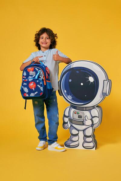 Coral High Kids Lacivert Mavi Astronot Desenli Üç Bölmeli Okul Sırt Çantası 23660 - 2
