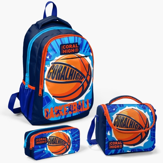 Coral High Kids Lacivert Mavi Basketbol Desenli 3’lü Okul Çanta Seti SET0114405 - 1