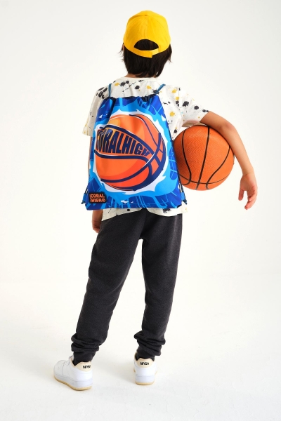 Coral High Kids Lacivert Mavi Basketbol Desenli İpli Büzgülü Sırt Çantası 22479 - 2